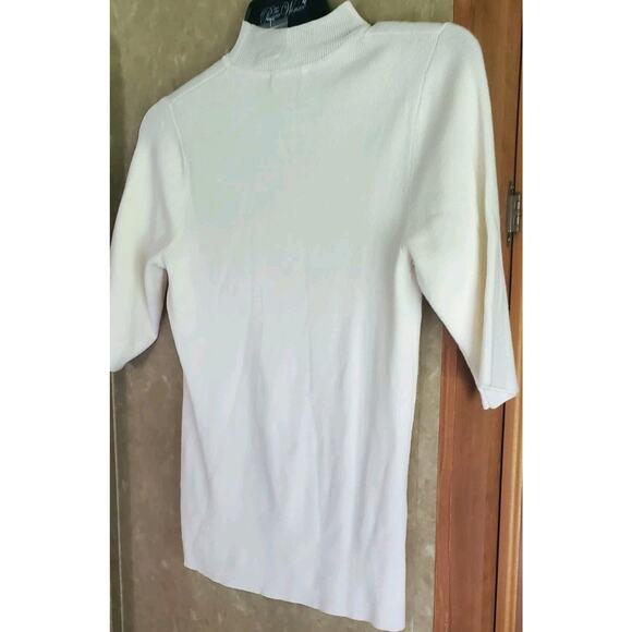 NWOT Ivory size Medium Linea By Louise Dell'Olio Short Sleeve Sweater - Picture 5 of 5